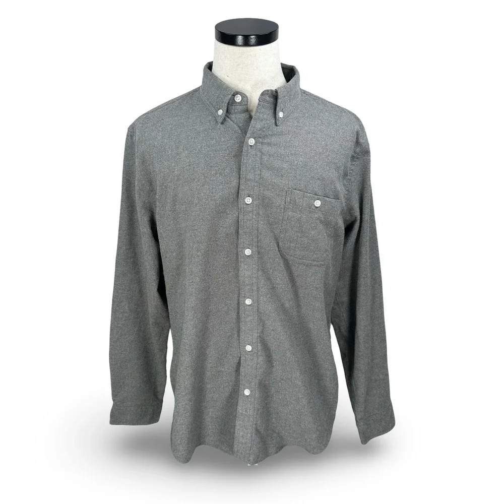 J. Crew Mens XL‎ Gray Cotton Wool Elbow Patch Button Flannel Shirt Long Sleeve